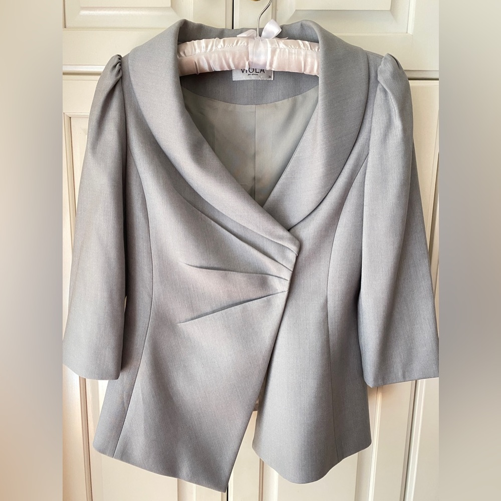 Viola silver Grey overlay blazer quarter sleeve women size 36